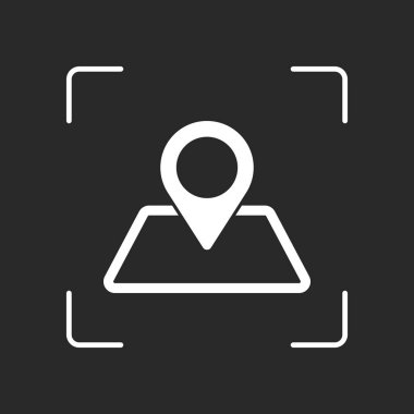 harita üzerinde etiket. basit siluet. Beyaz nesne kamera otomatik odaklama koyu arka plan üzerinde