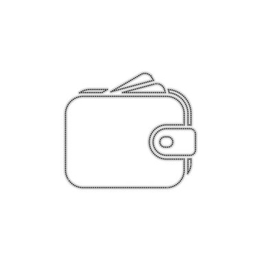 Çanta, cüzdan, para simgesi. Noktalı anahat siluet gölge beyaz arka plan üzerinde