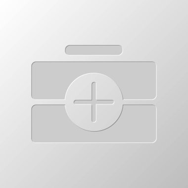 ilk yardım çantası, basit simgesi. Kağıt tasarımı. Düzenlenen sembolü. Çekirdeksiz stili