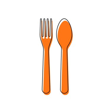Çatal ve kaşık, kutsal kişilerin resmi. Mutfak aletleri. İzole simge siyah ince dağılımı ve farklı katmanlarda doldurma taşındı turuncu oluşan. Beyaz arka plan