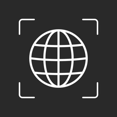 Basit simge. Doğrusal, ince anahat. Beyaz nesne kamera otomatik odaklama koyu arka plan üzerinde