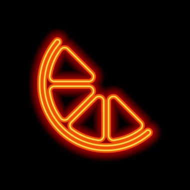 Yarım limon ya da portakal. Basit simgesi. Siyah arka plan üzerine portakal neon tarzı. Işık simgesi