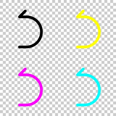 Basit ok, geriye doğru. Doğrusal, ince anahat. Cmyk simgeleri şeffaf arka plan üzerinde renkli dizi