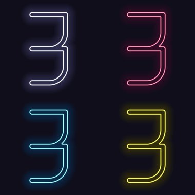 3 numara, rakamı, üç. Neon işareti kümesi. Koyu arka plan üzerinde casino tarzı. Seamless modeli