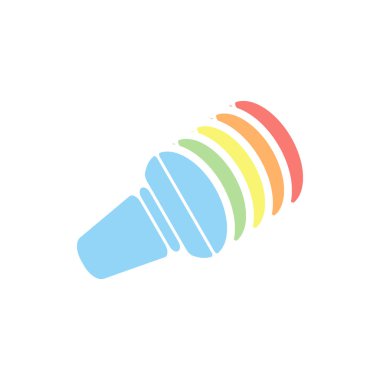 El mikrofon simgesi. Beyaz arka plan üzerinde renkli izometrik simgeler yığını