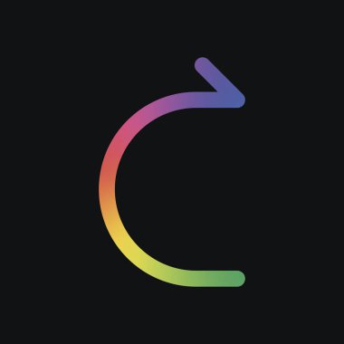 Basit ok, ileri. Doğrusal, ince anahat. Gökkuşağı rengi ve koyu arka plan