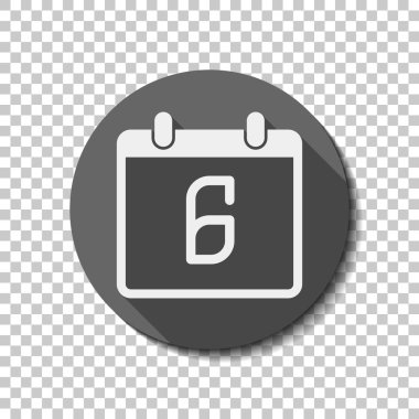 6 gün, basit simgesi ile takvim. Saydam arka plan üzerinde bir dairede uzun gölge beyaz düz simgesi. Rozet veya etiket stili
