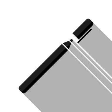 Kalem veya işareti simgesi. Uzun gölge beyaz arka planda siyah nesnesiyle