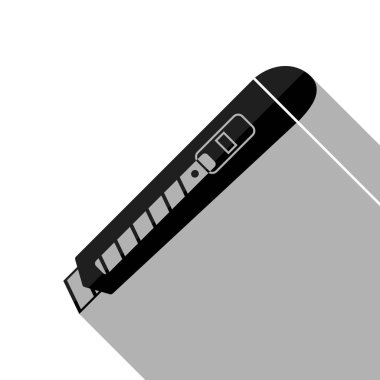 Kağıt kesici simgesi. Uzun gölge beyaz arka planda siyah nesnesiyle