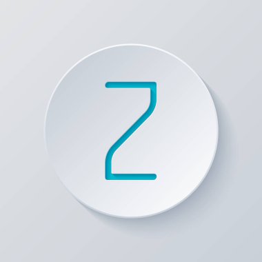 Sayı 2, rakamı, iki. Gri ve mavi katmanları ile daire kes. Kağıt tarzı