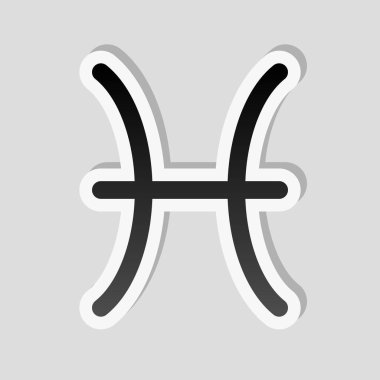 Astrolojik işaret. Balık basit simgesi. Etiket tarzı ile beyaz ve gri arka plan üzerinde basit gölge