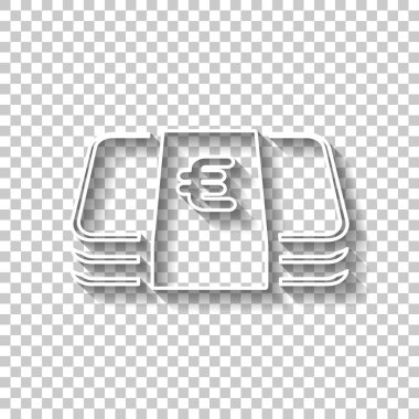 Euro para veya fişlerin sürüsü. İş simgesi. Gölge şeffaf arka plan üzerinde beyaz anahat işaretiyle