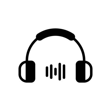 Kulaklık ve müzik dalgası. Orta ses düzeyi. Basit simgesi