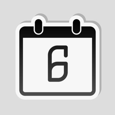 6 gün, basit simgesi ile takvim. Etiket tarzı ile beyaz ve gri arka plan üzerinde basit gölge