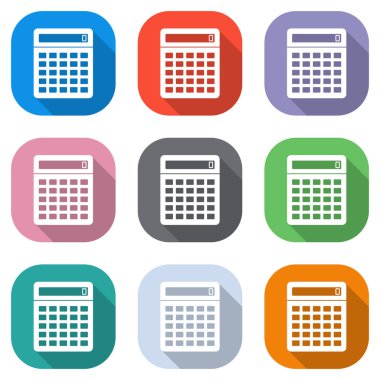 Hesap makinesi simge. Beyaz simgeleri uygulamalar için renkli kareler olarak ayarlayın. Sorunsuz imkanı ve desen poster için