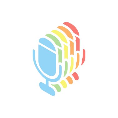 mikrofon. basit siluet. Beyaz arka plan üzerinde renkli izometrik simgeler yığını