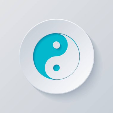 Yin yan sembolü. Gri ve mavi katmanları ile daire kes. Kağıt tarzı