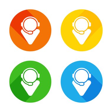 Müşteri Hizmetleri. servisini destekleyen. basit simgesi. Renkli daireler arka plan düz beyaz simgesi. Dört farklı uzun gölgeler her köşe