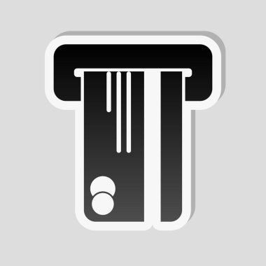 ATM makine ve kredi kartı. basit siluet. Etiket tarzı ile beyaz ve gri arka plan üzerinde basit gölge