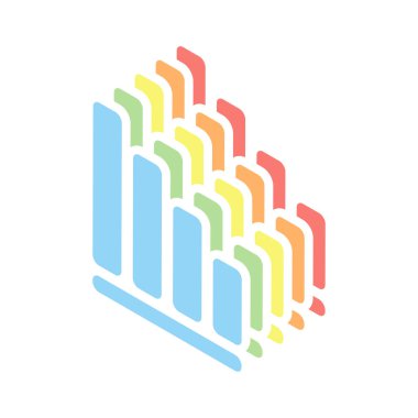 Azalan grafik hat simgesi. Beyaz arka plan üzerinde renkli izometrik simgeler yığını