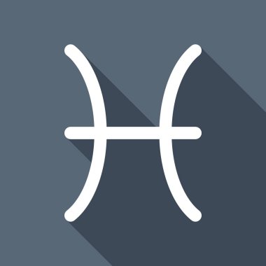 Astrolojik işaret. Balık basit simgesi. Uzun Gölge arka plan üzerinde beyaz düz simgesi