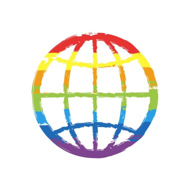 Küre, gezegen. basit siluet. Çizim işaretiyle Lgbt stil, gökkuşağı (kırmızı, turuncu, sarı, yeşil, mavi, Indigo, menekşe, yedi renk