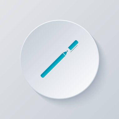 Kalem veya işareti simgesi. Gri ve mavi katmanları ile daire kes. Kağıt tarzı