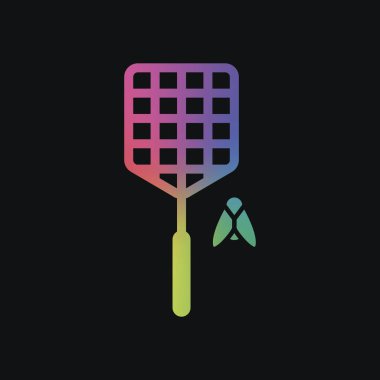 Sinek sineklik ve böcek. Basit simgesi. Gökkuşağı rengi ve koyu arka plan