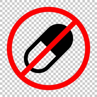 hap ya da vitamin basit sembolü. Siyah kırmızı uyarı işareti şeffaf arka plan ile nesnesinde izin yok