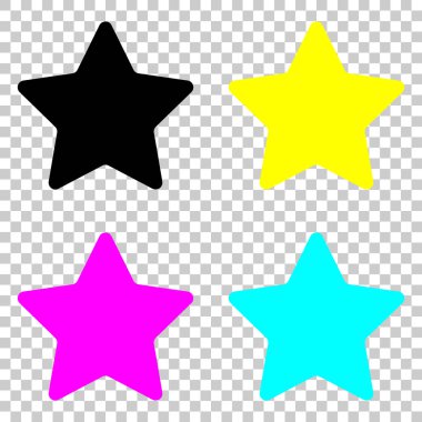 Yıldız simgesi. Cmyk simgeleri şeffaf arka plan üzerinde renkli dizi.