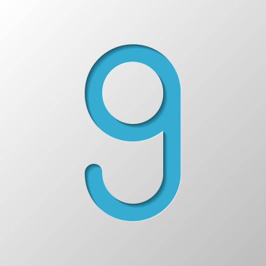 Sayı dokuz, sayısal, basit mektup. Kağıt tasarımı. Gölge ile düzenlenen sembolü