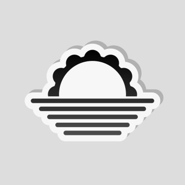 Güneş doğuyor. basit hava simgesi. Etiket tarzı ile beyaz ve gri arka plan üzerinde basit gölge