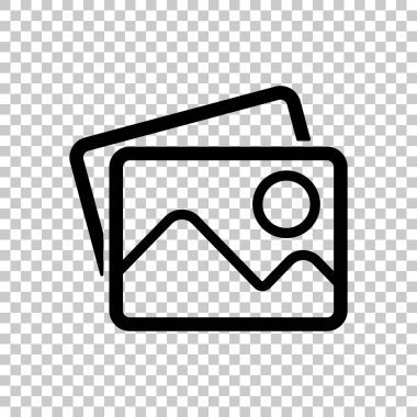 Birkaç dağlar ve güneş ile fotoğraf yığını. Basit doğrusal simgesi. Saydam arka plan üzerinde.