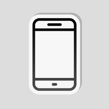 Basit hareket eden telefon simgesi. Doğrusal sembol, ince anahat. Etiket tarzı ile beyaz ve gri arka plan üzerinde basit gölge