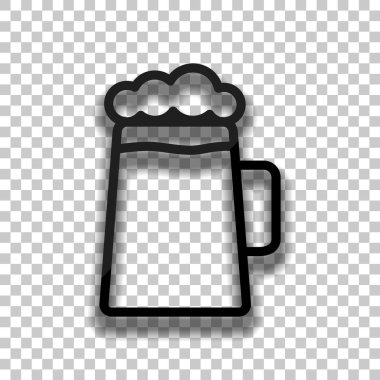 Bira cam fincan. İnce anahat ile basit doğrusal simgesi. Saydam arka plan üzerinde yumuşak gölgeli siyah cam kutsal kişilerin resmi