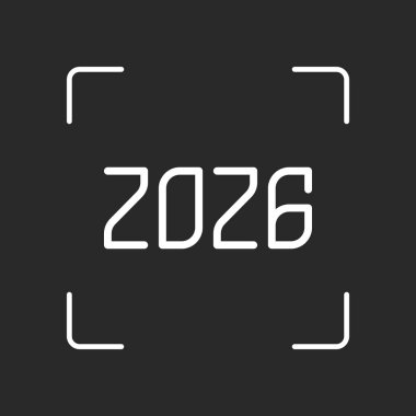 2026 sayı simgesi. Yeni Yılınız Kutlu Olsun. Beyaz nesne kamera otomatik odaklama koyu arka plan üzerinde