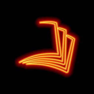 kitap, kağıt yaprağının. Siyah arka plan üzerine portakal neon tarzı. Işık simgesi