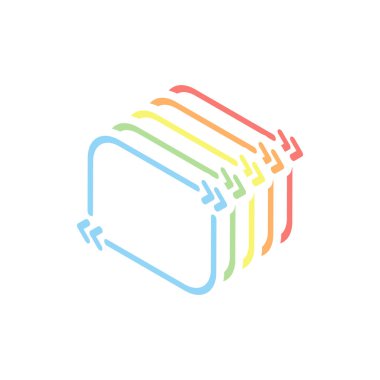 Metin teklif dikdörtgen. Basit simgesi. Beyaz arka plan üzerinde renkli izometrik simgeler yığını