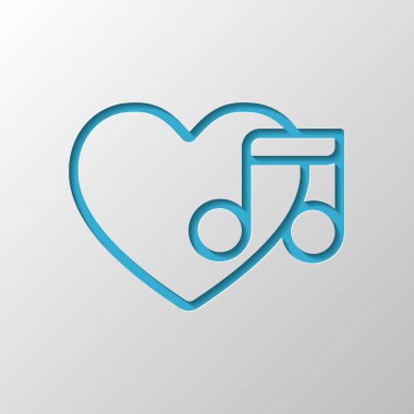 Duydum ve dikkat, favori müzik. İnce anahat ile doğrusal simgesi. Kağıt tasarımı. Gölge ile düzenlenen sembolü