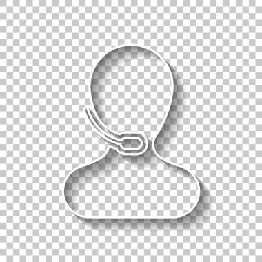 Kişi mikrofon ile. Çağrı merkezi. Gölge şeffaf arka plan üzerinde beyaz anahat işaretiyle