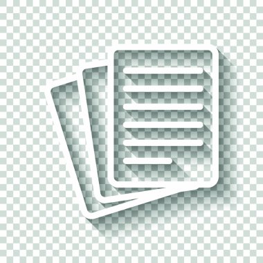 Kağıt yığını simgesi. Gölge şeffaf arka plan üzerinde beyaz simgesi