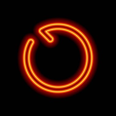 Basit ok, güncelleştirmek, yeniden, saat yönünün tersine, geriye doğru. Gezinti simgesi. Doğrusal sembolü ile ince bir çizgi. Bir çizgi stili. Siyah arka plan üzerine portakal neon tarzı. Işık simgesi