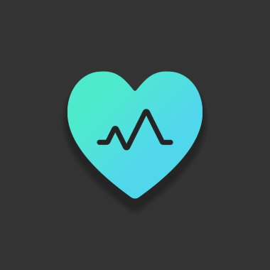 kalp atım. kalp ve nabız hattı. basit tek simge. Renkli logo kavramı koyu arka plan üzerinde yumuşak gölge ile. Masmavi okyanus rengini simgesi