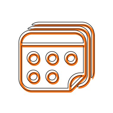 Takvim birkaç sayfa. Basit anahat simgesi. İzole simge siyah ince dağılımı ve farklı katmanlarda doldurma taşındı turuncu oluşan. Beyaz arka plan