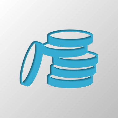 Sikke yığını simgesi. Kağıt tasarımı. Gölge ile düzenlenen sembolü