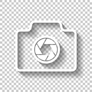 Fotoğraf makinesi, ince anahat, basit simgesi ile doğrusal sembolü. Gölge şeffaf arka plan üzerinde beyaz simgesi