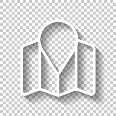 İşaretçi simgesi basit harita. Doğrusal sembolü ile ince anahat. Gölge şeffaf arka plan üzerinde beyaz simgesi