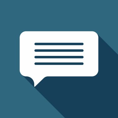 İleti bulut simgesi. Uzun Gölge arka plan üzerinde beyaz düz simgesi