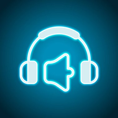 Kulaklık ve ses seviyesini. Ses seviyesini sessiz. Basit simgesi. Neon tarzı. Işık dekorasyon simgesi. Parlak elektrik sembolü