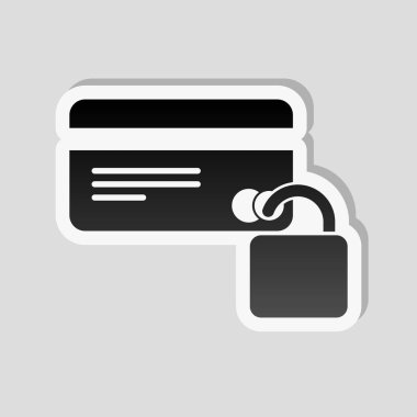 kredi kartı koruma simgesi. Etiket tarzı ile beyaz ve gri arka plan üzerinde basit gölge